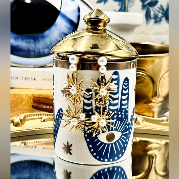 🆕 OSCAR DE LA RENTA 🧿 NWOT Starburst Faux Pearl Drop Earrings - Picture 6 of 11